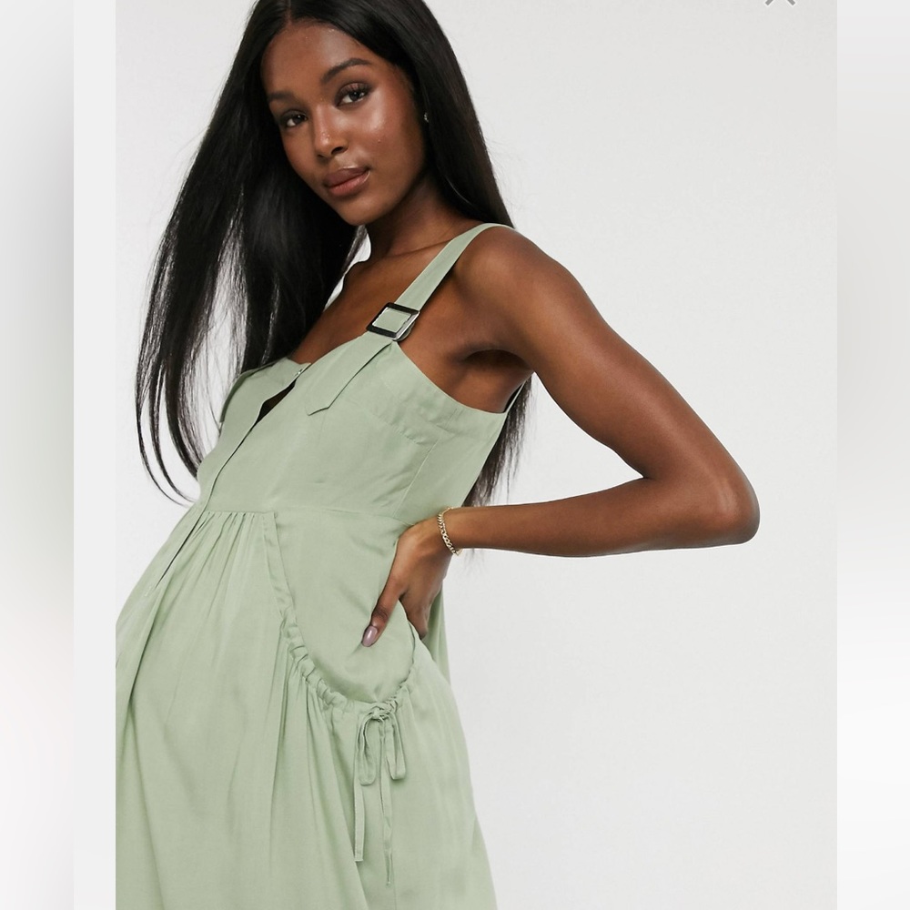 ASOS Maternity Sage Green Midi Dress with Buckle Straps